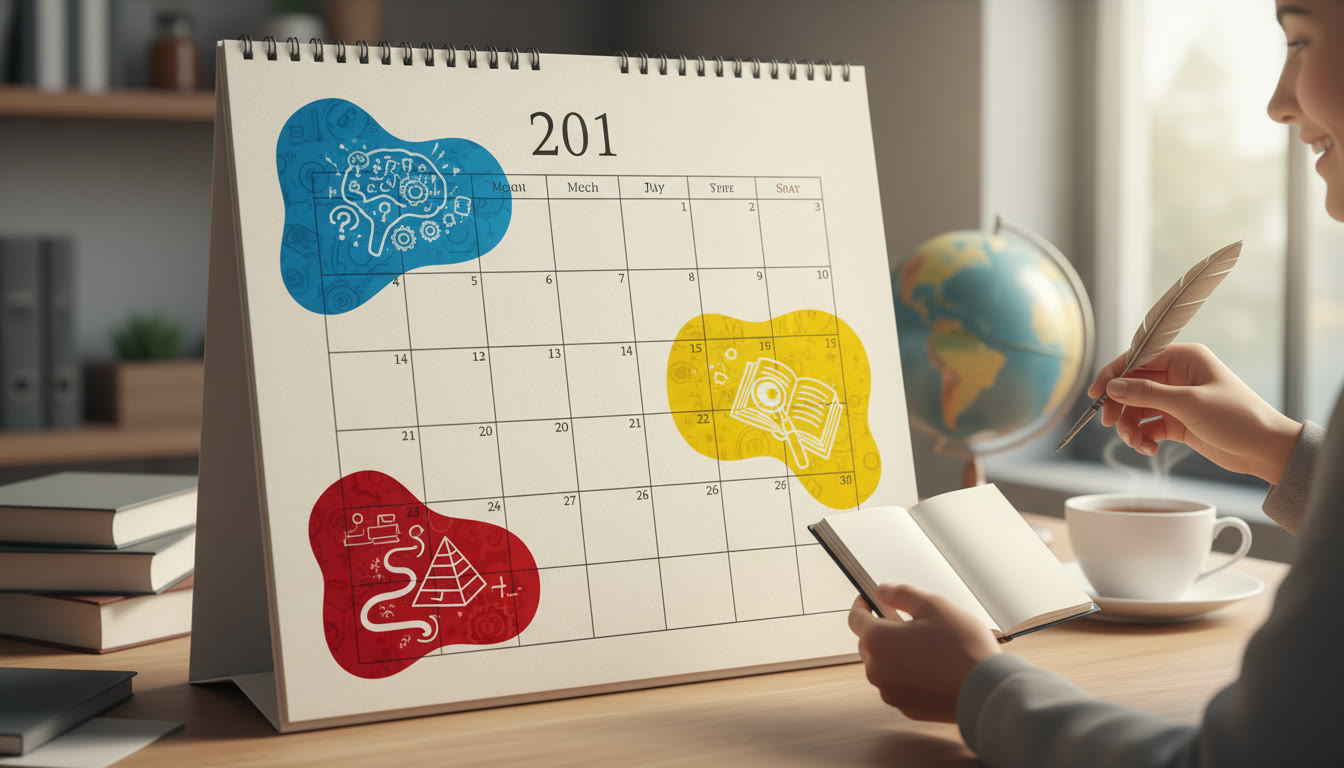 Photo Idea : A calendar with colored blocks showing TOK, EE, and IA windows