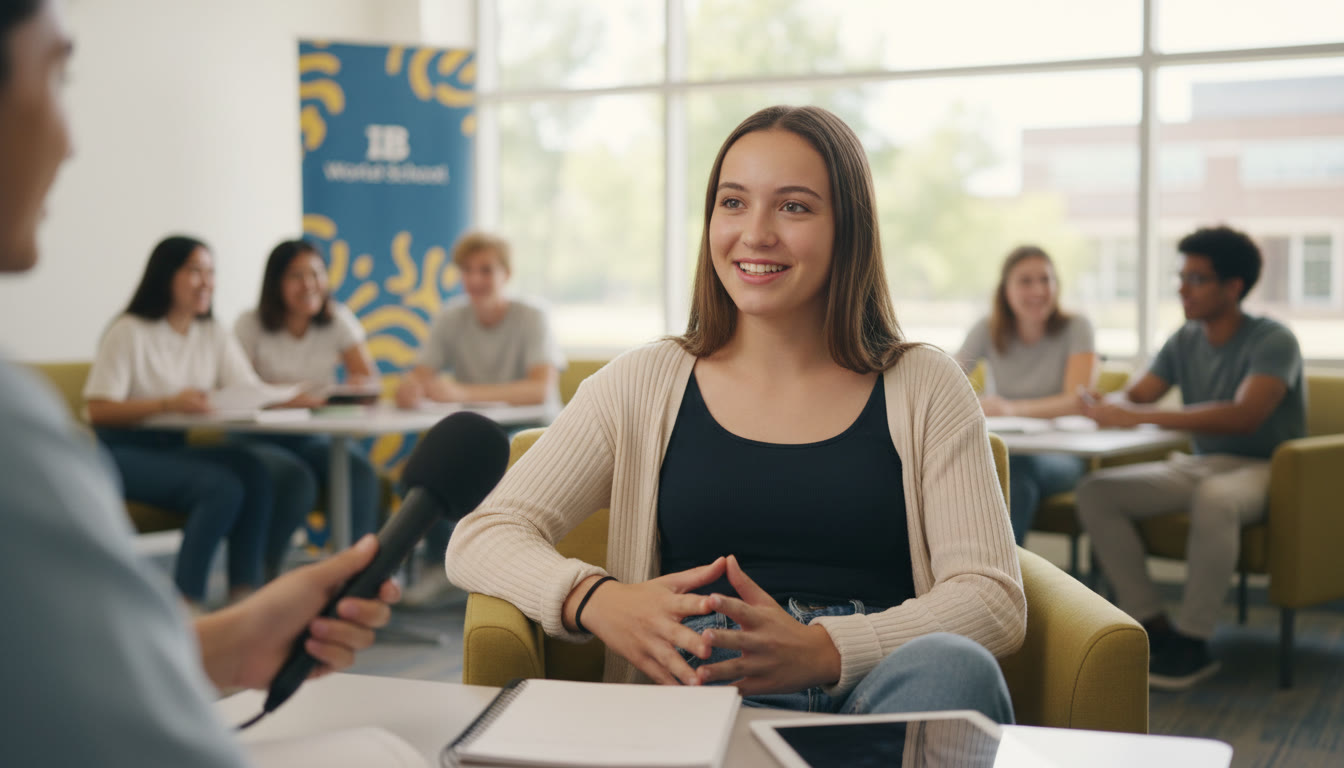 Photo Idea : A student pausing mid-sentence during an interview, hands relaxed, taking a breath