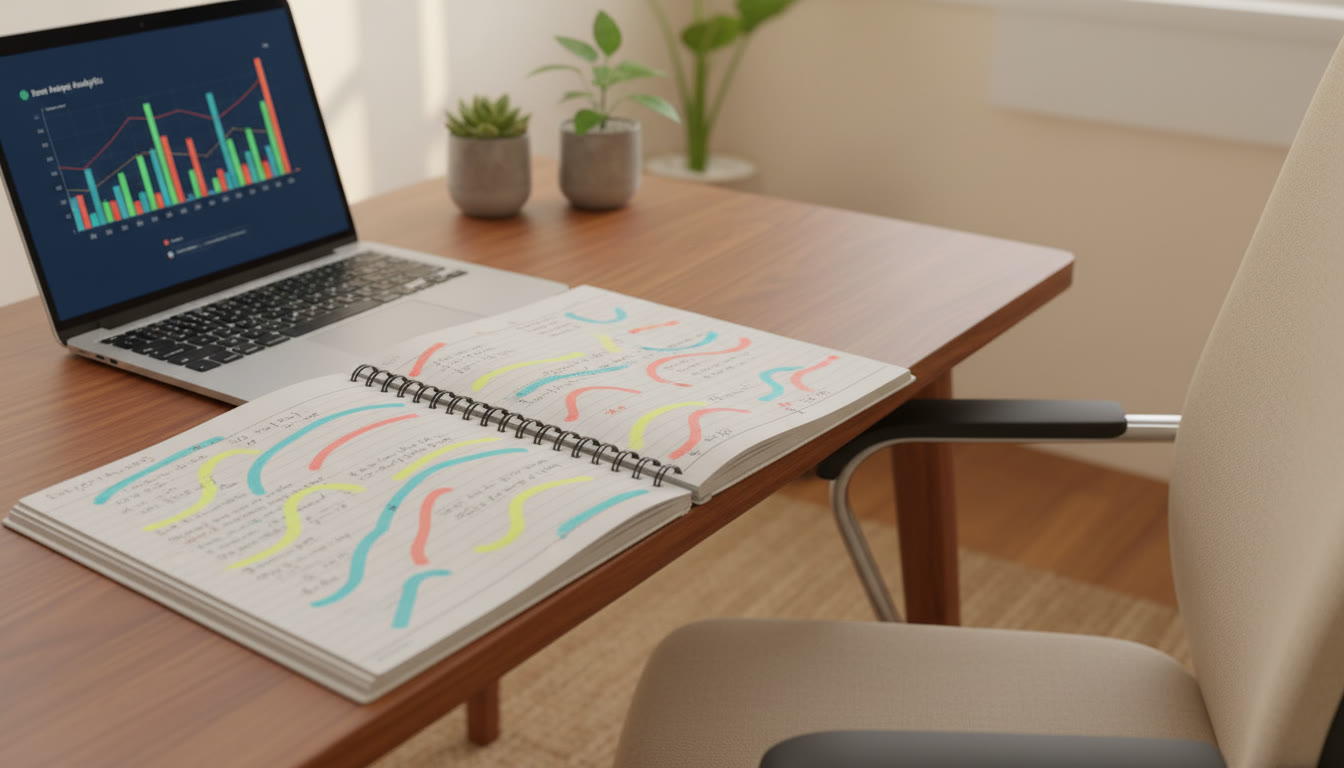 Photo Idea : Close-up of a student’s notebook showing an error log with colored highlights and a laptop displaying test analytics