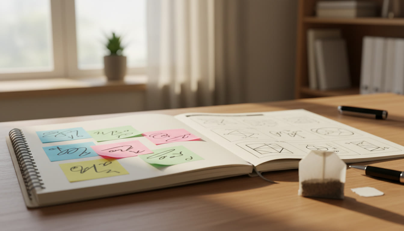 Photo Idea : A close-up of an open notebook titled "Error Bank" with colored sticky notes and a past paper on the side