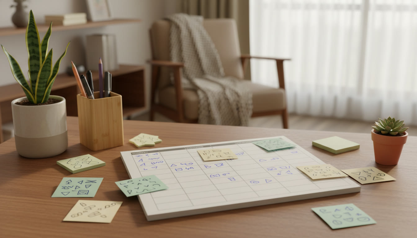 Photo Idea : A study planner laid out with time blocks, sticky notes, and highlighted concept cards
