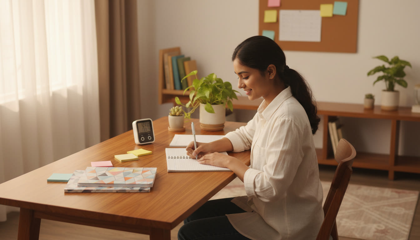 Photo Idea : A bright study desk with two notebooks labeled 