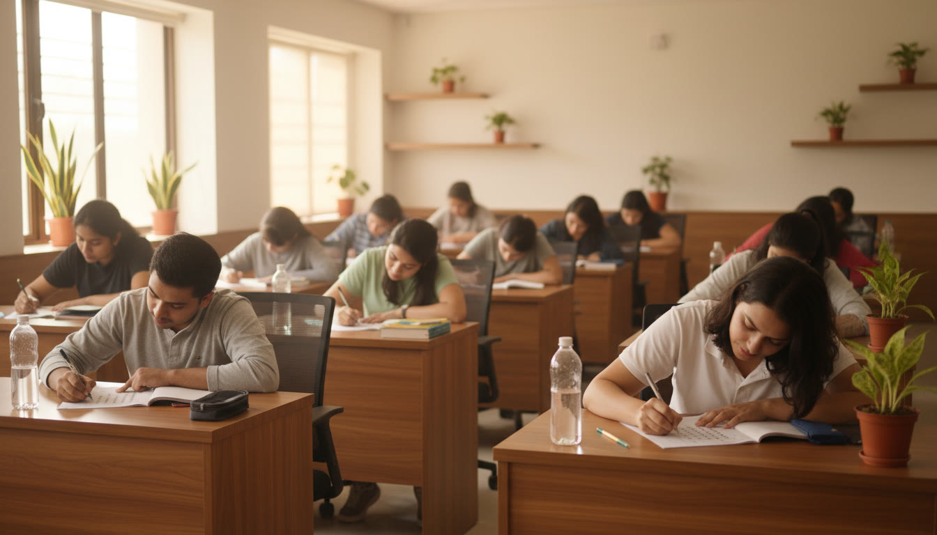 Photo Idea : Mock exam hall with students filling OMR sheets