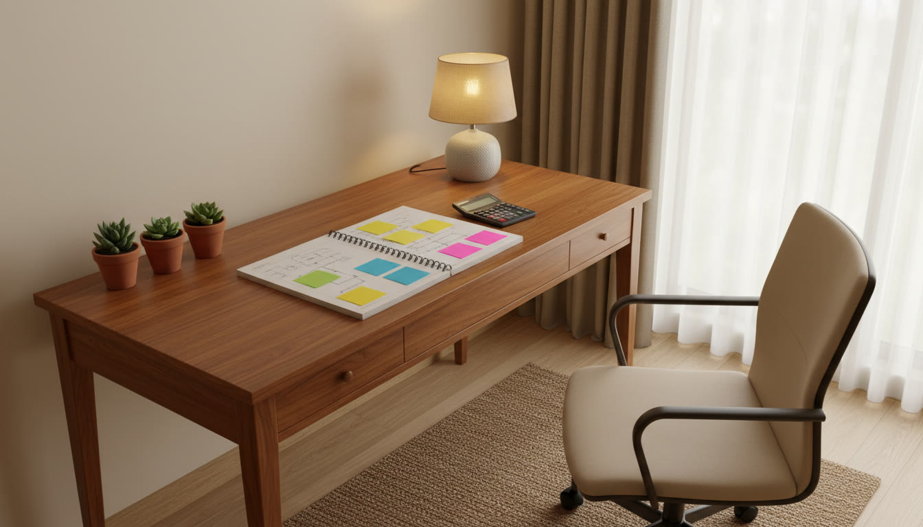 Photo Idea : A neat study desk showing a notebook with error logs, color-coded sticky notes, and a calculator.