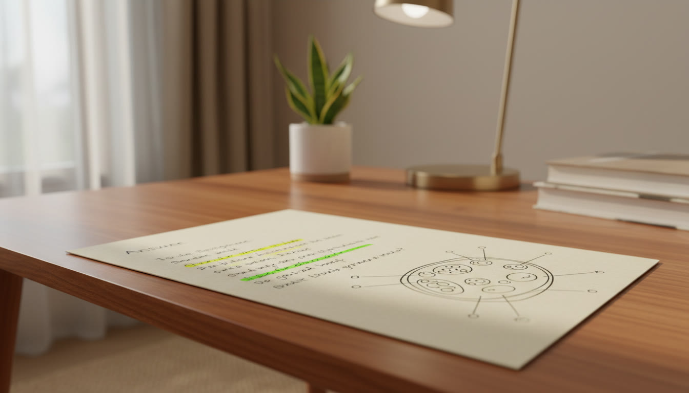 Photo Idea : Close-up of a highlighted answer sheet showing underlined keywords and a neat, labelled diagram