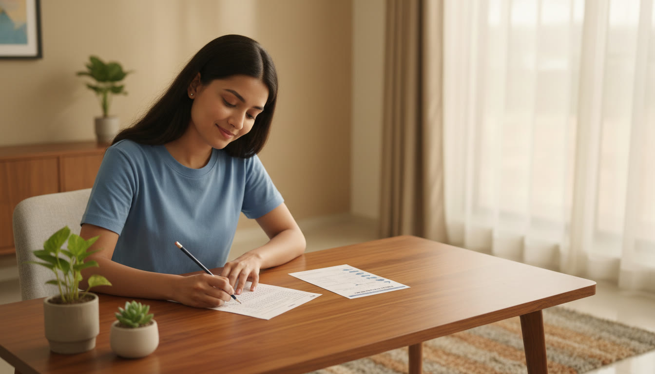 Photo Idea : Student shading an OMR bubble with a HB pencil while holding an admit card nearby