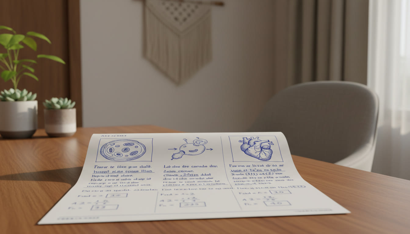 Photo Idea : Open answer-sheet showing neat diagrams, boxed final answers, and underlined keywords