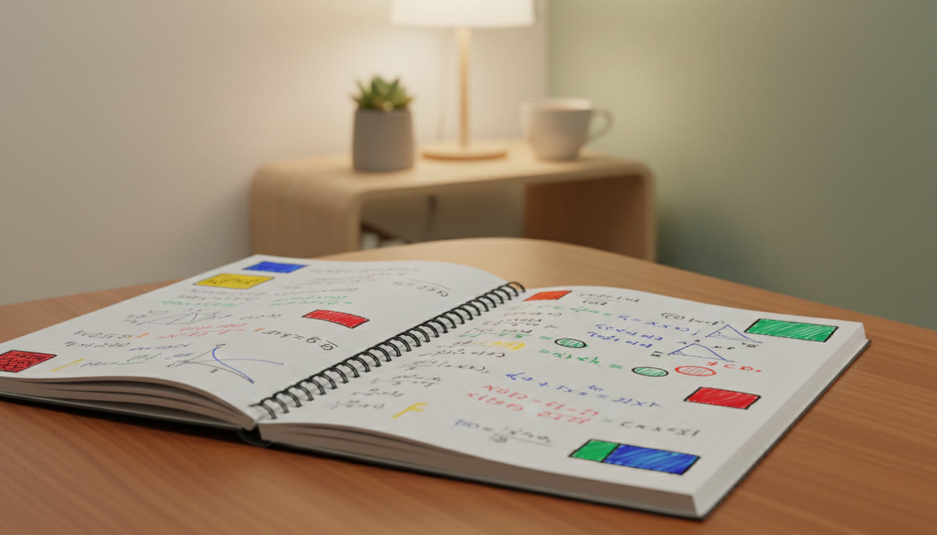 Photo Idea : Close-up of a student’s marked error-log notebook with topic tags and color coding