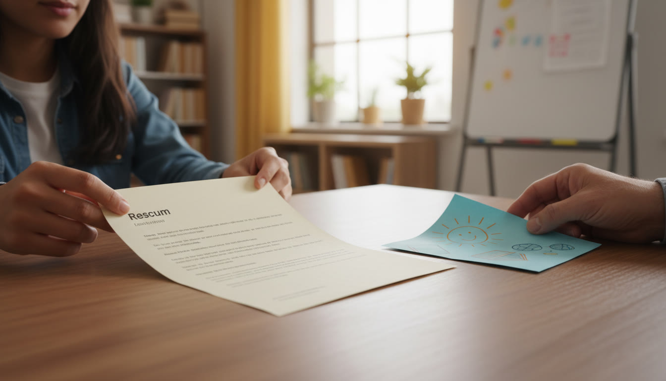 Photo Idea : Close-up of a student’s neat one-page résumé and handwritten note given to a teacher