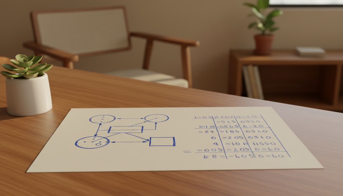 Photo Idea : A close-up of a hand-drawn, well-labeled experimental diagram next to neatly written calculation steps