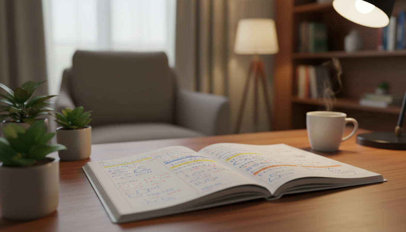 Photo Idea : Close-up of a student’s error log notebook with problems and corrective notes highlighted