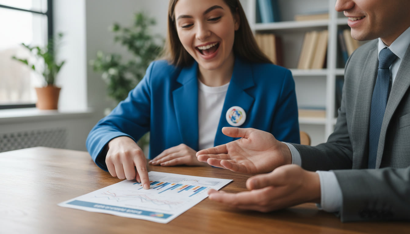 Photo Idea : Close-up of a student pointing to a printed one-page career brief during a meeting with a school counsellor