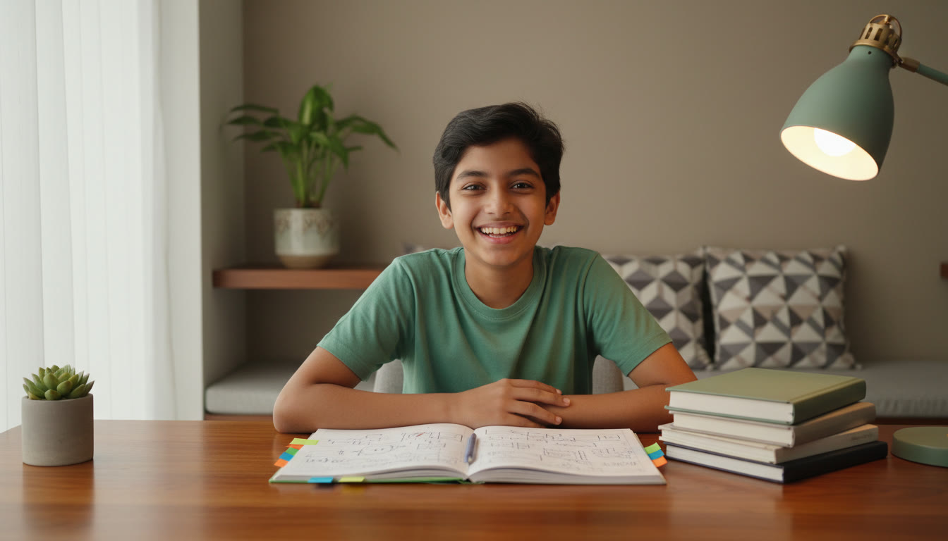 Photo Idea : A student revising with a notebook titled 