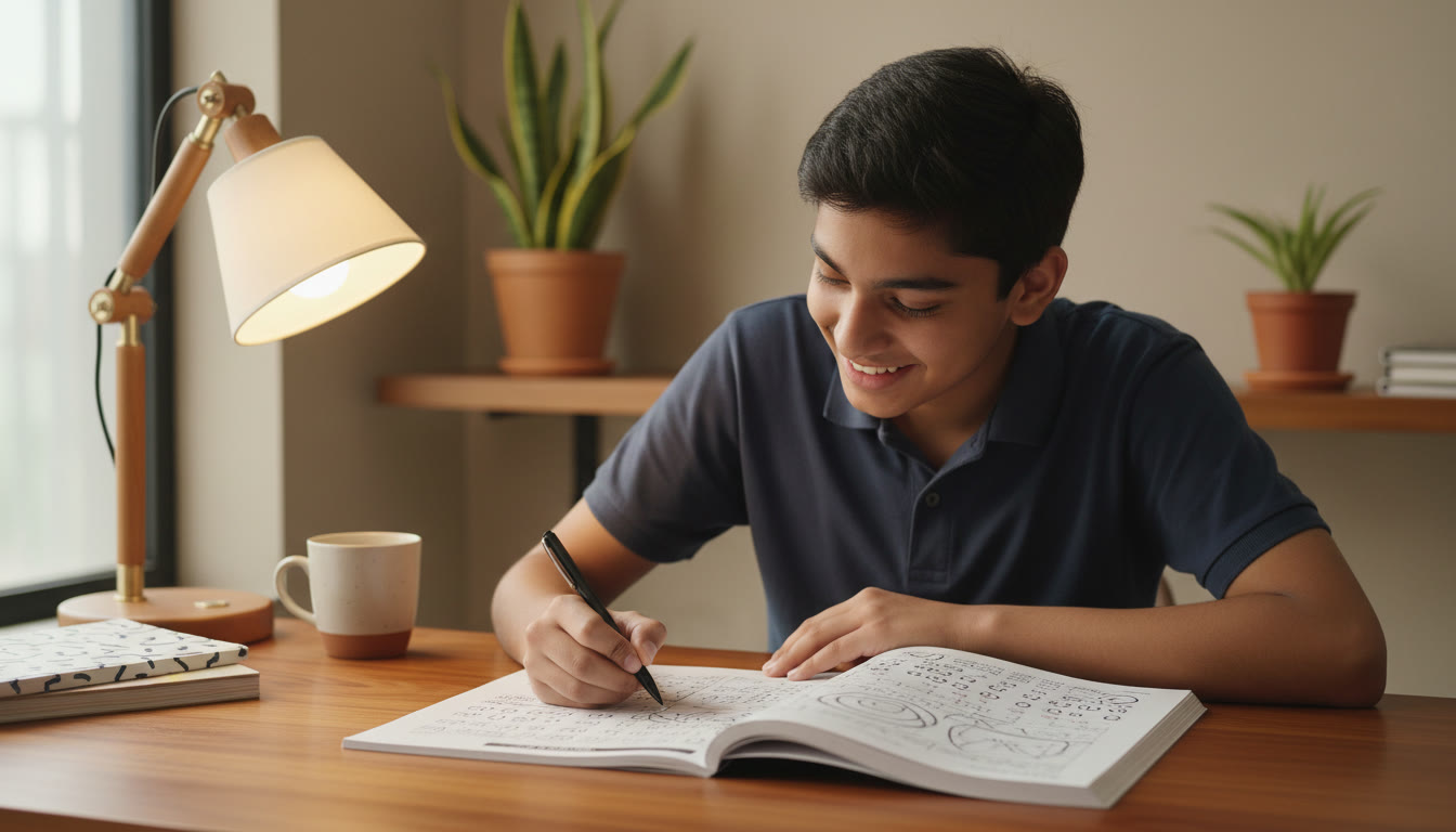Photo Idea : A focused student marking answers on an OMR sheet during a full-length mock test