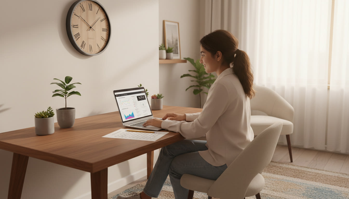 Photo Idea : A student taking a full-length timed mock test with a wall clock visible and answer sheet or laptop in front