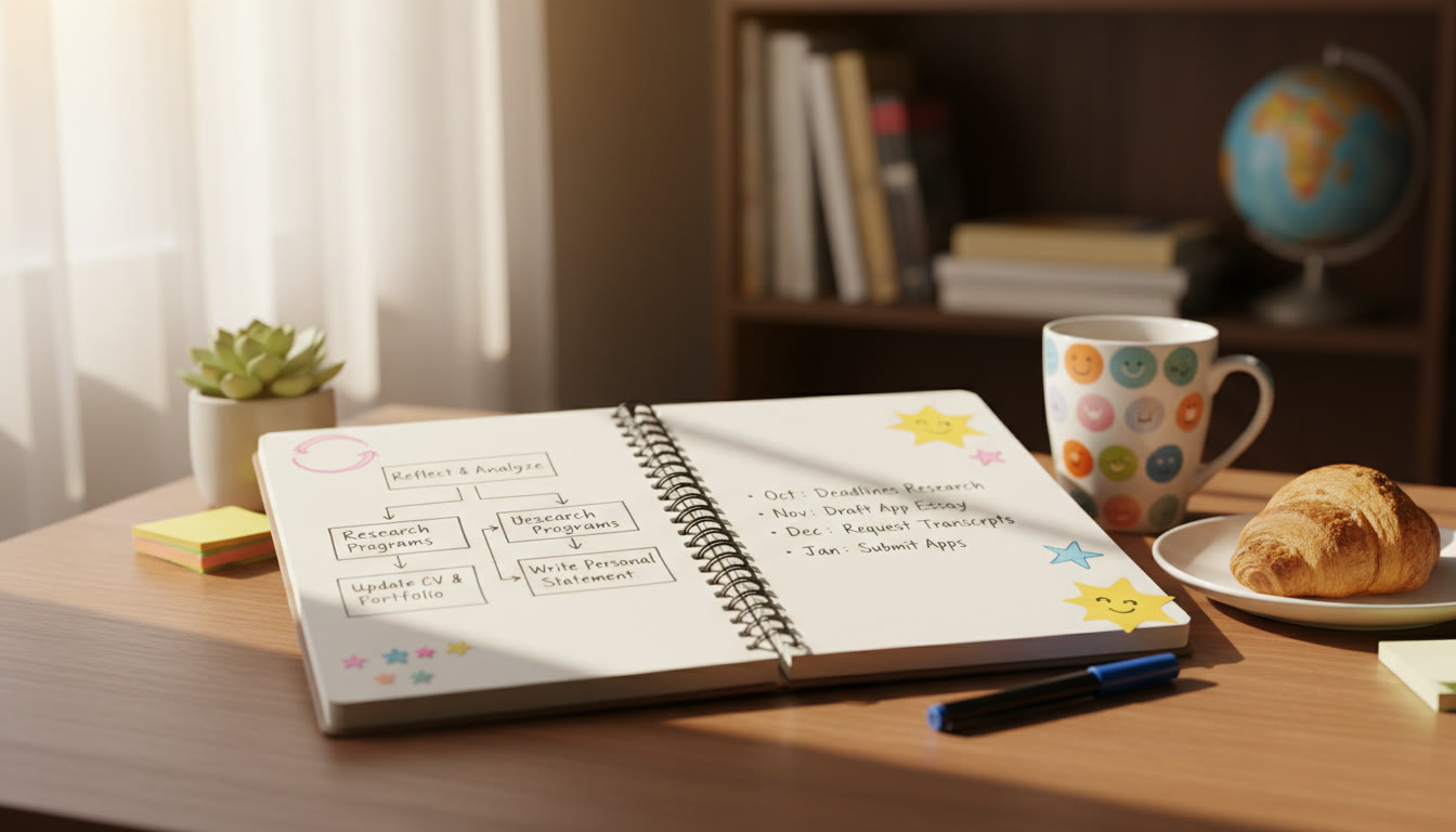 Photo Idea : notebook with a step-by-step re-application plan laid out on a desk