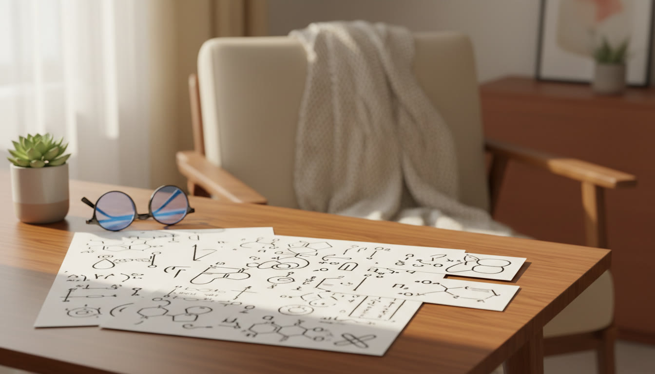 Photo Idea : Close-up of neatly written formula sheet and flashcards labelled Physics, Chemistry, Biology