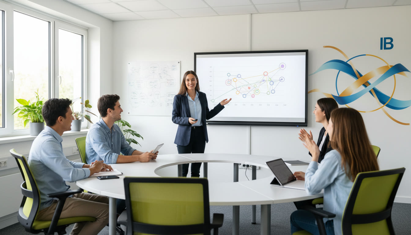 Photo Idea : A confident student presenting a slide deck to classmates, mid-gesture
