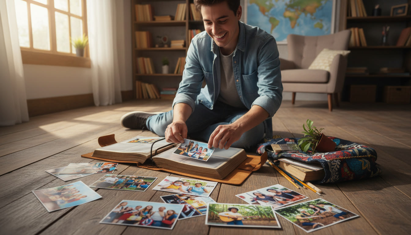 Photo Idea : Student arranging diverse CAS activity photos in a portfolio