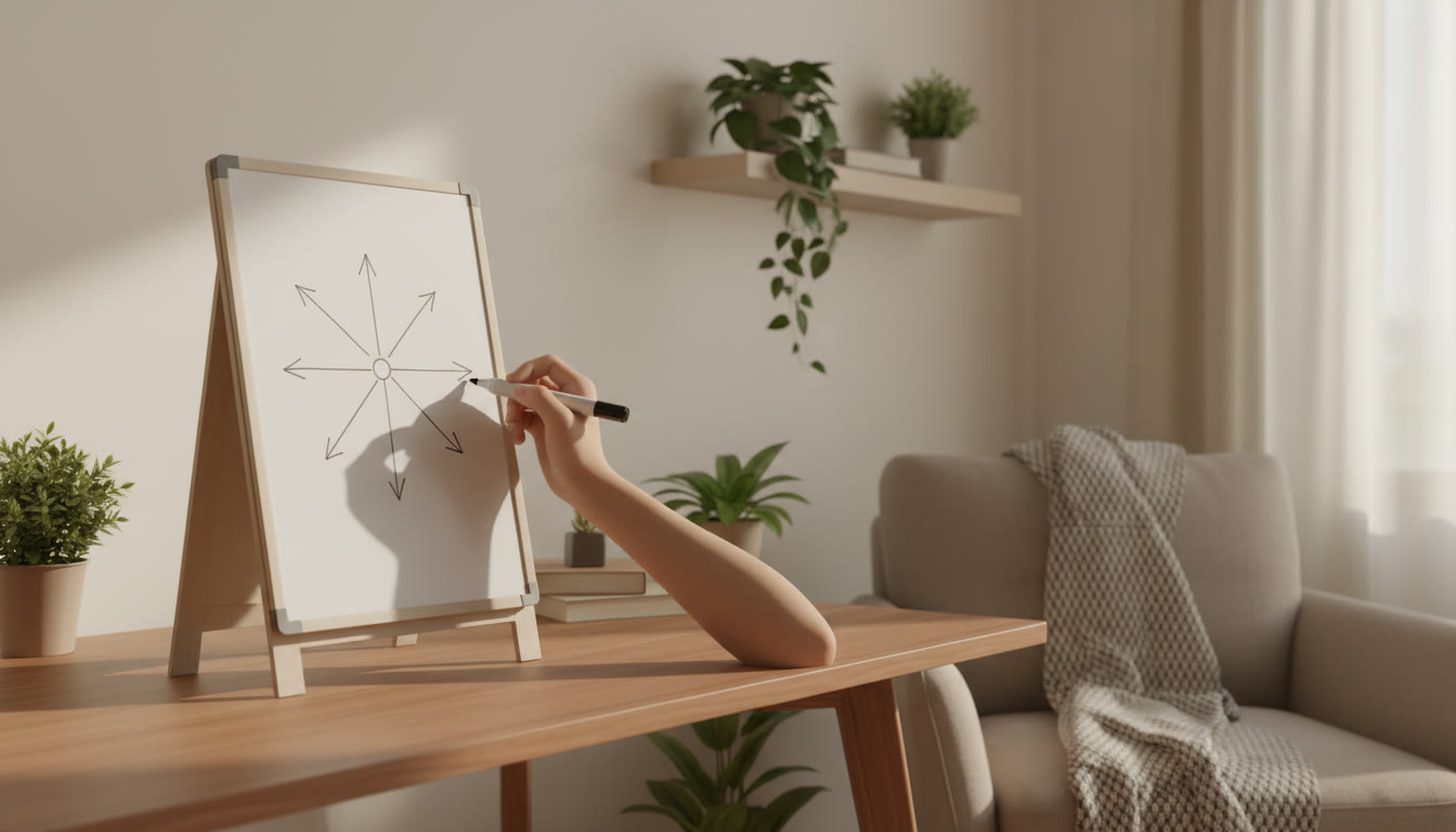 Photo Idea : A simple whiteboard sketch showing a physics diagram with vectors, labels, and a focused hand drawing