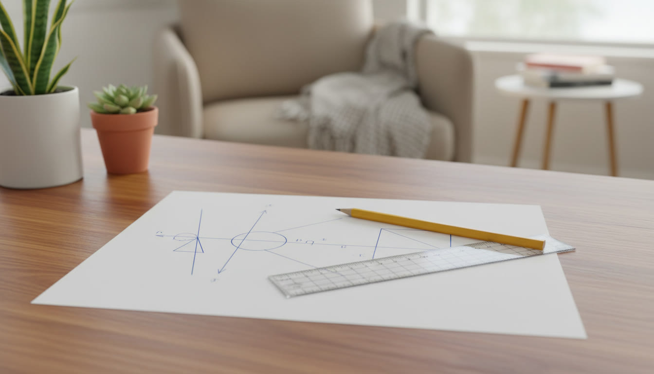 Photo Idea : Clean, labeled physics diagram with ruler and pencil on a sheet