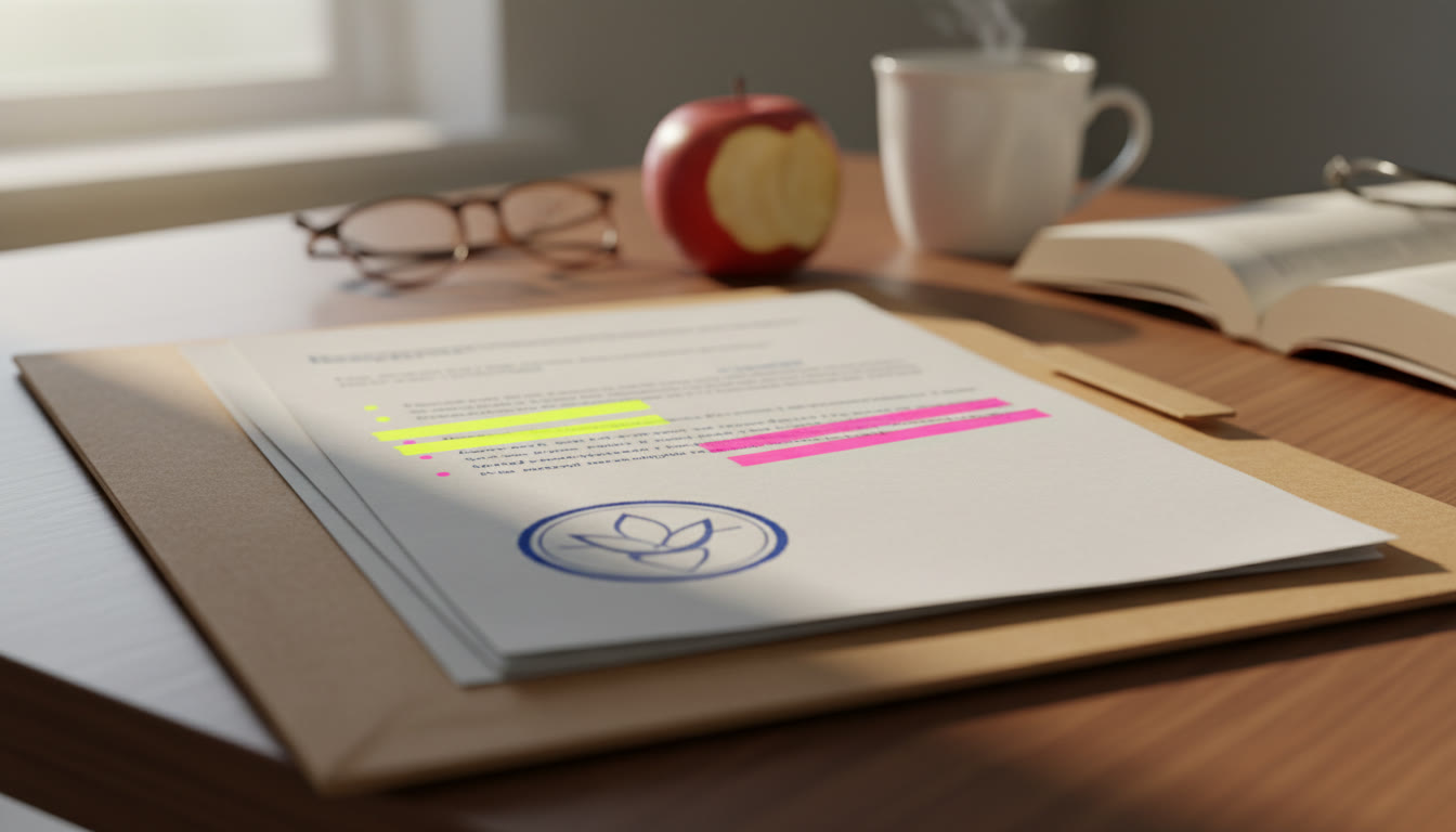 Photo Idea : Close-up of a filled brief sent to a teacher with highlighted bullet points