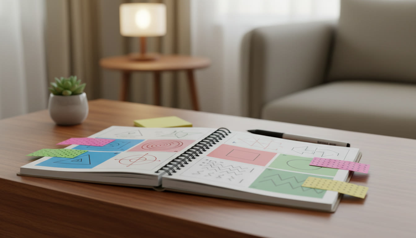 Photo Idea : Close-up of a neat error log notebook with questions, mistake categories, and sticky notes
