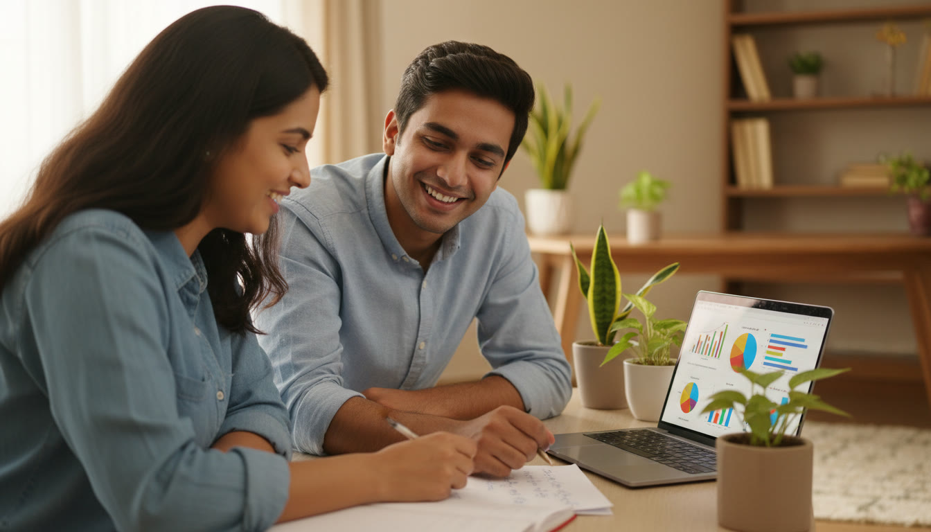 Photo Idea : Close-up of a student and tutor discussing a problem on paper with a laptop showing analysis notes