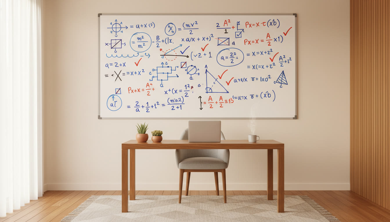 Photo Idea : A whiteboard with a solved, annotated PYQ: diagrams, circled options, and ticked corrections.