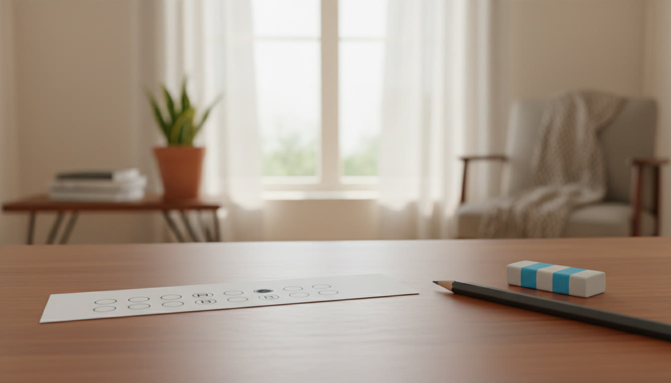 Photo Idea : Close-up of a clean OMR strip with a perfectly filled bubble and an eraser beside it