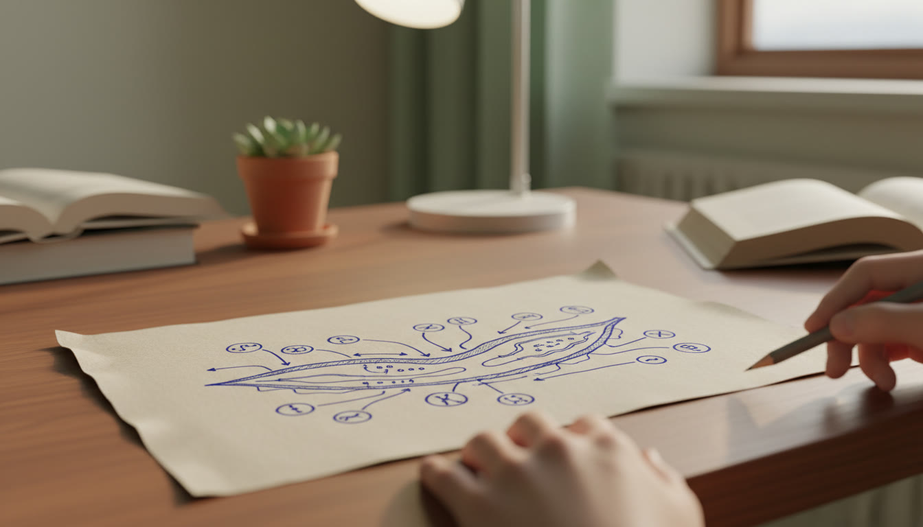 Photo Idea : Close-up of a well-drawn, labelled biology diagram on an exam answer sheet