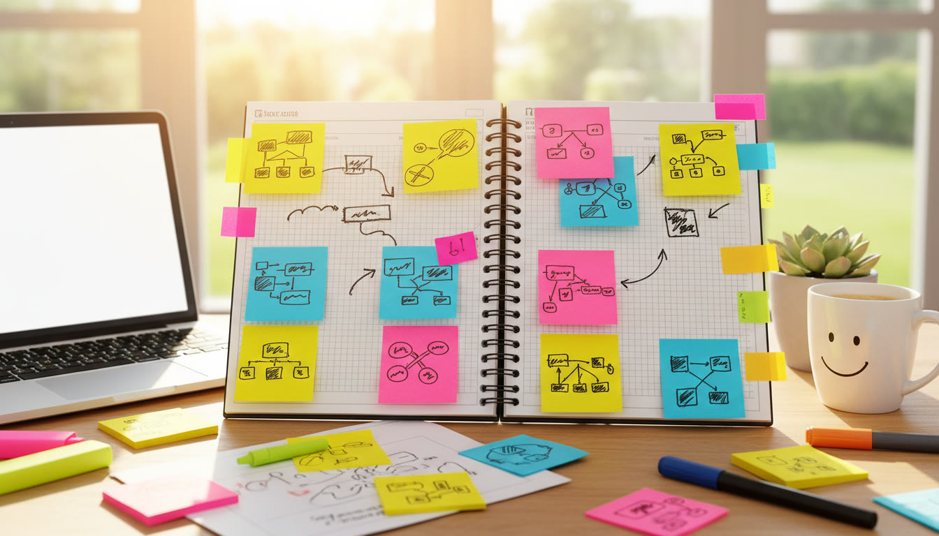 Photo Idea : A deadline planner on a desk with sticky notes showing application stages