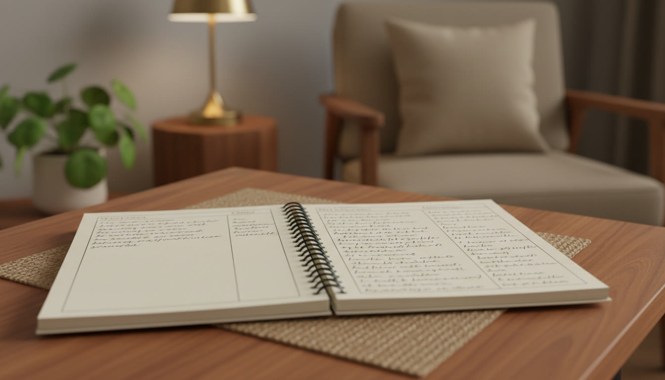 Photo Idea : Close-up of a handwritten error log notebook with columns for topic, mistake type, and correction