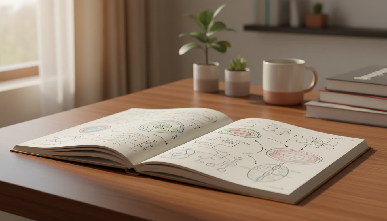 Photo Idea : Close-up of neat science diagrams and labelled sketches on a student’s notebook