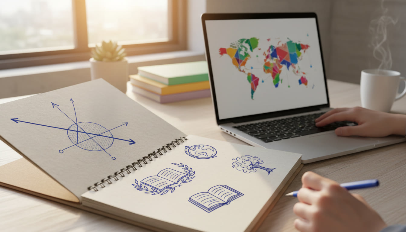 Photo Idea : close-up of a notebook with a hand-drawn supply and demand graph beside a laptop