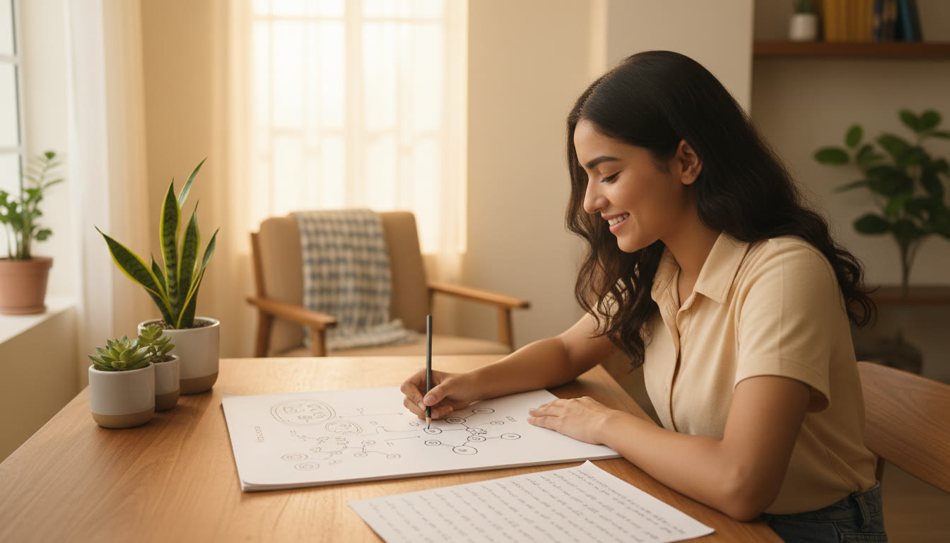 Photo Idea : A student sketching labelled biology diagrams and writing a compact formula sheet