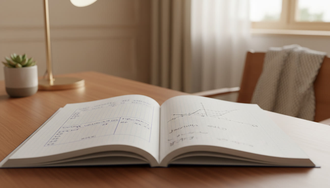 Photo Idea : Close-up of a student’s neatly written lab record book with labelled tables and a plotted graph