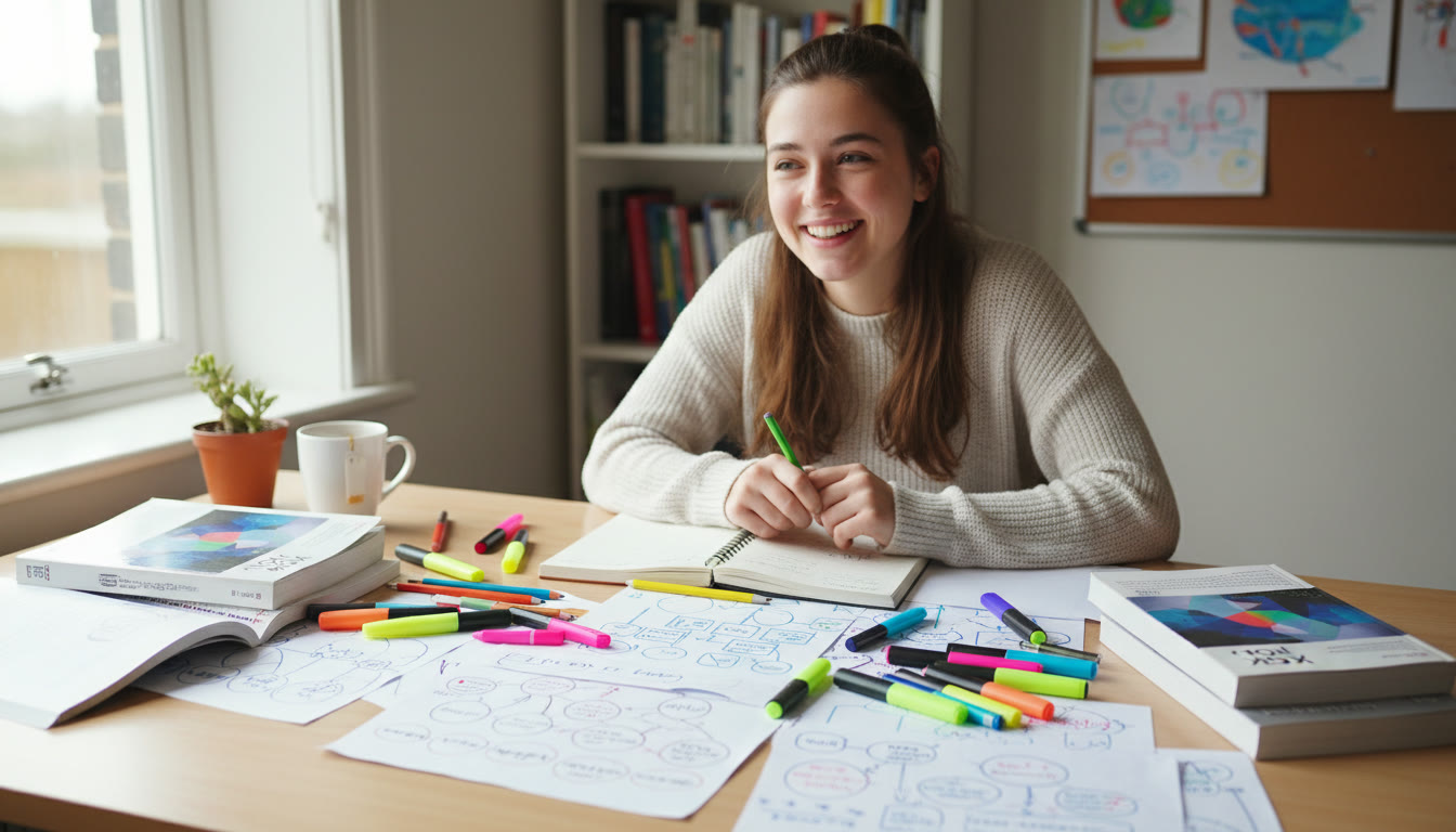 Photo Idea : Student at a desk surrounded by TOK notes and colorful highlighters