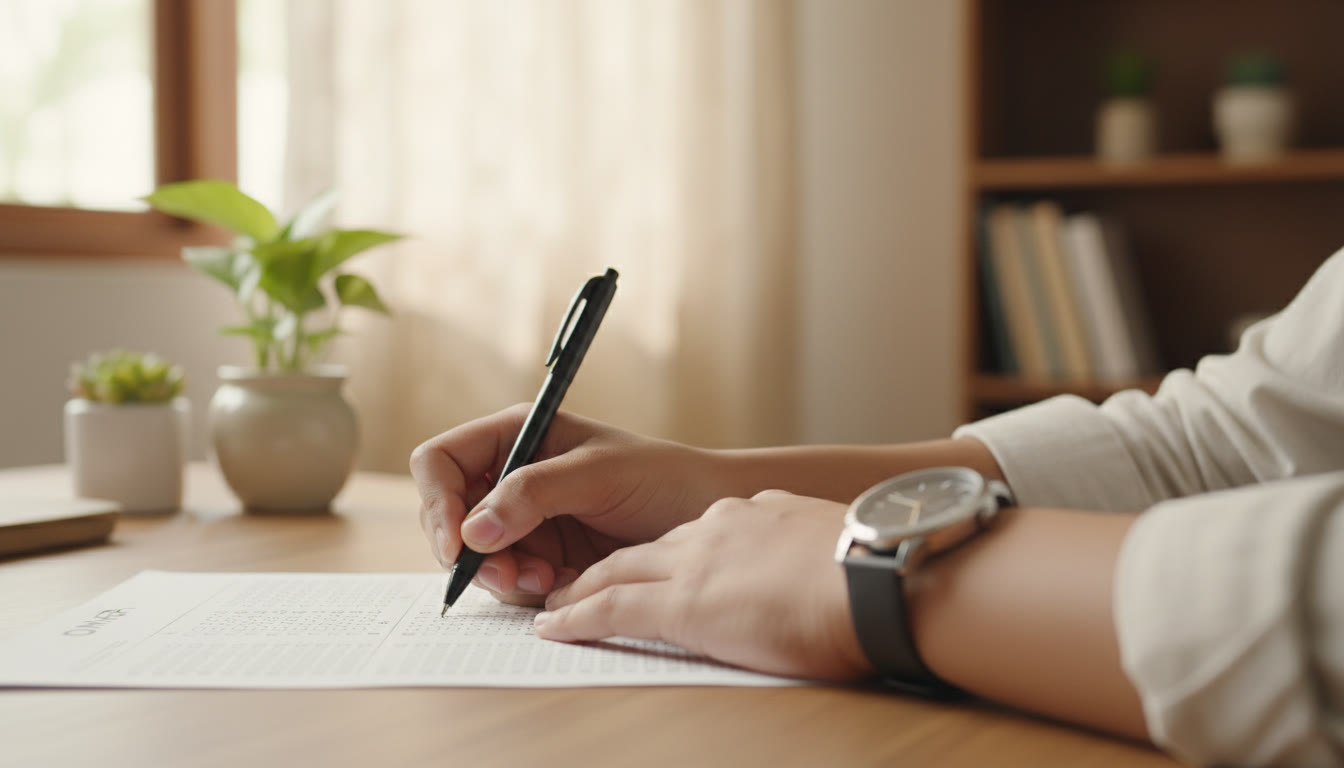 Photo Idea : Close-up of a student filling an OMR sheet while a wristwatch shows remaining time