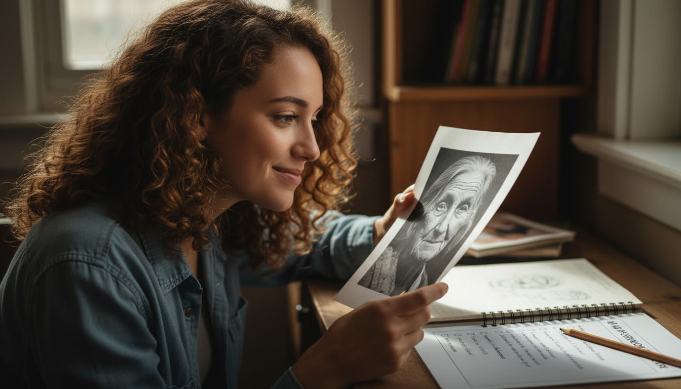 Photo Idea : A close-up of a student studying an editorial photograph printed on paper, high-contrast lighting, notebook and pencil visible — suggests close observation and analysis. Place this near the checklist to illustrate the