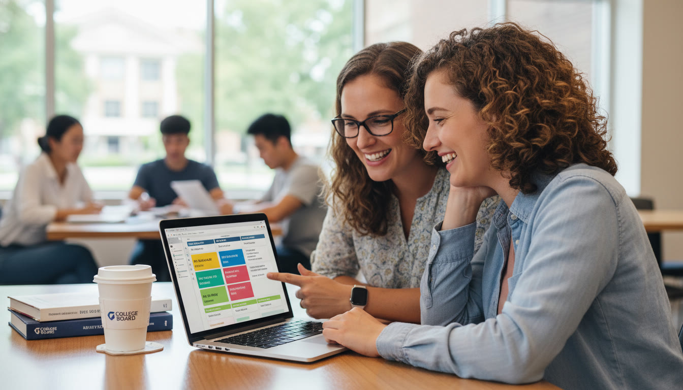 Photo Idea : A student and a tutor (or academic advisor) reviewing a course plan on a laptop with a coffee cup nearby — conveys focused, personalized guidance and collaboration.