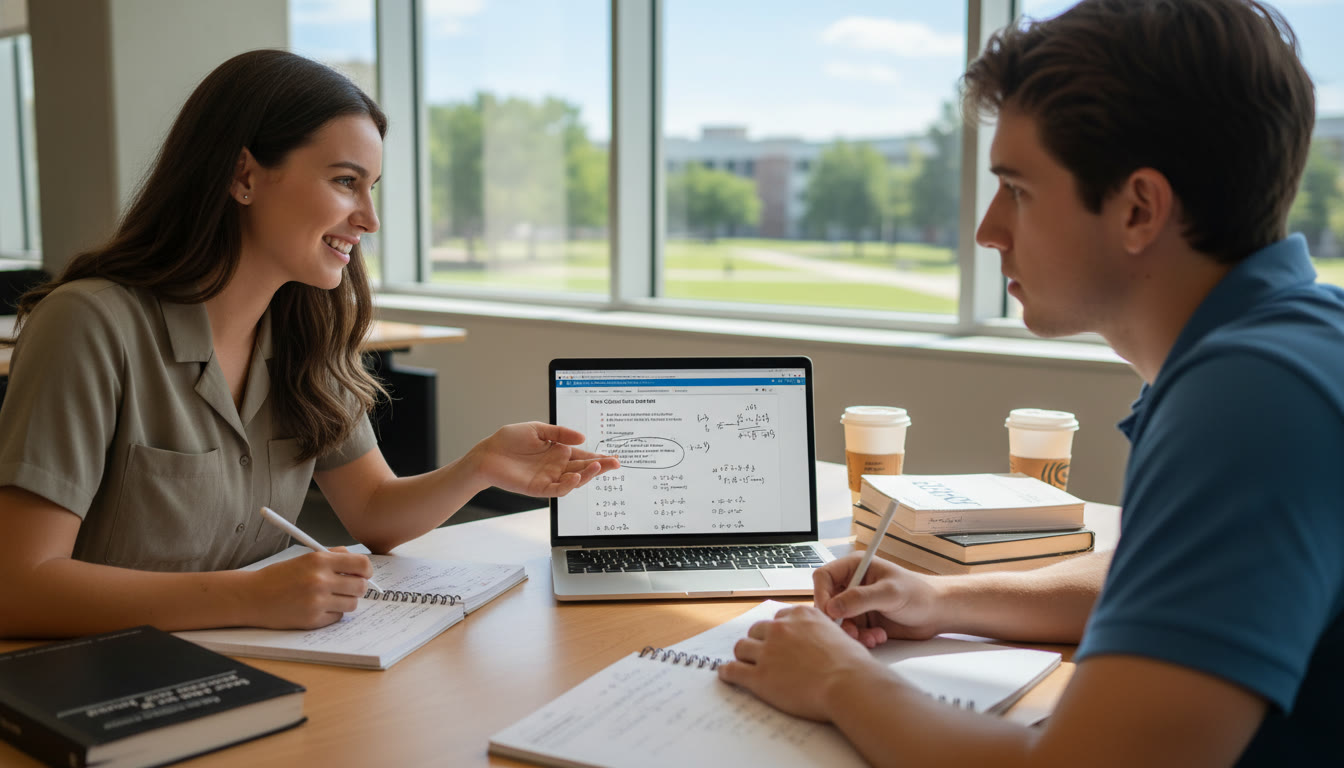 Photo Idea : A bright, focused image of a tutor and student working through an AP exam practice question on a laptop, annotated notes visible—evokes the collaborative, targeted nature of personalized tutoring.