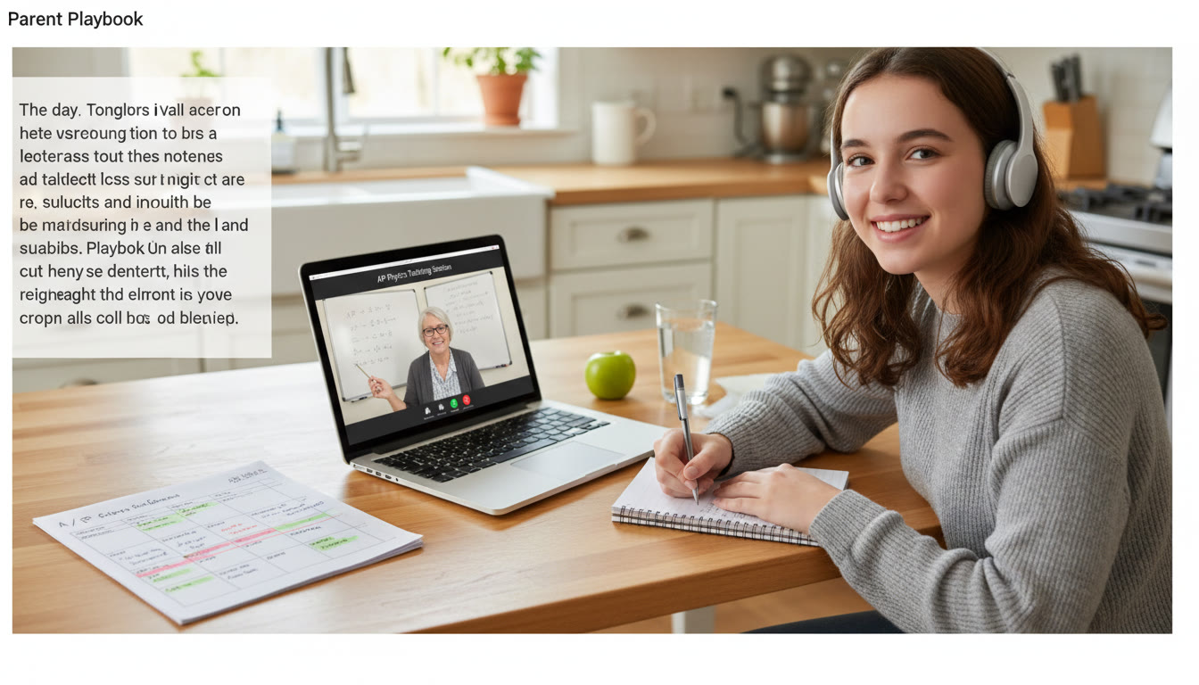 Photo Idea : A student sitting at a kitchen table with a printed A/B day calendar, a small stack of past papers, and a laptop open to a virtual tutoring session; conveys practical preparedness and calm focus. Place this image near the 