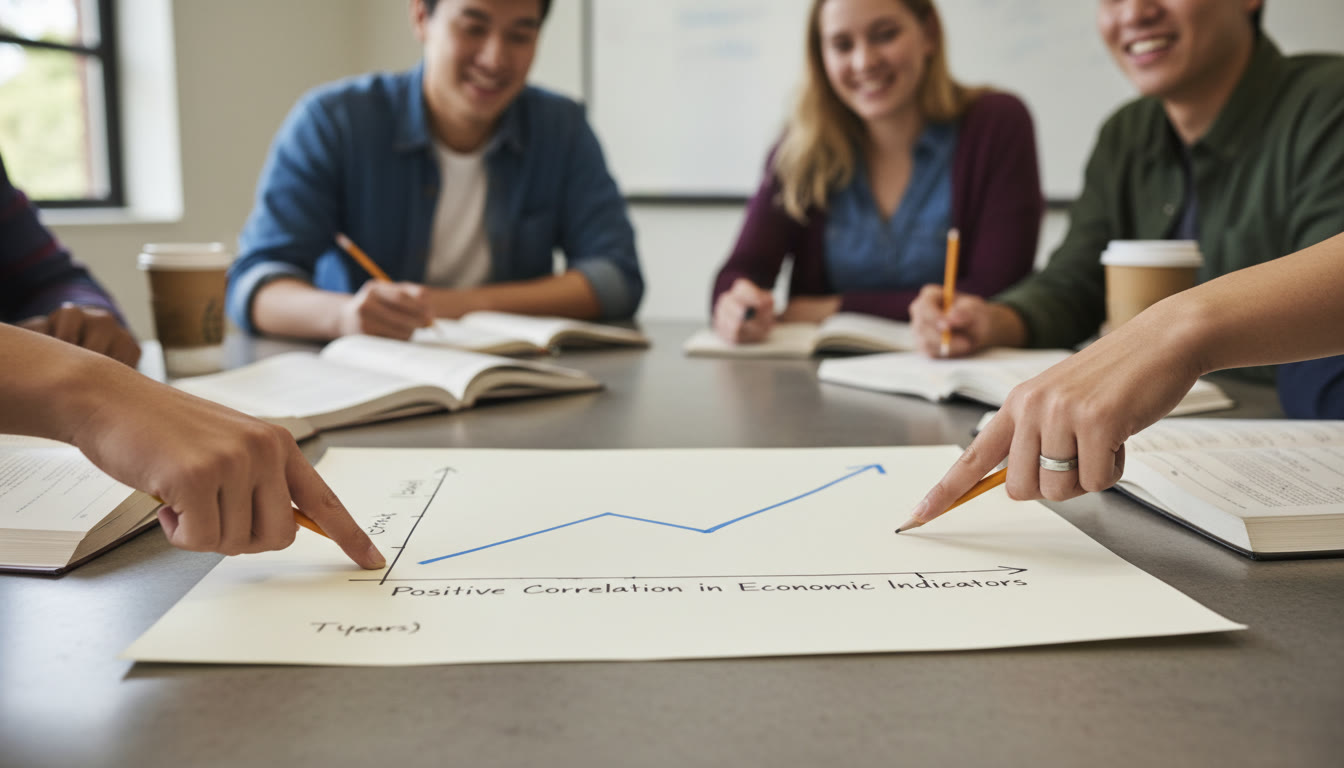 Photo Idea : A close-up of a printed poster or portfolio page showing a line graph with labeled axes and a concise caption; hands-pointing to a trend line during a review session.