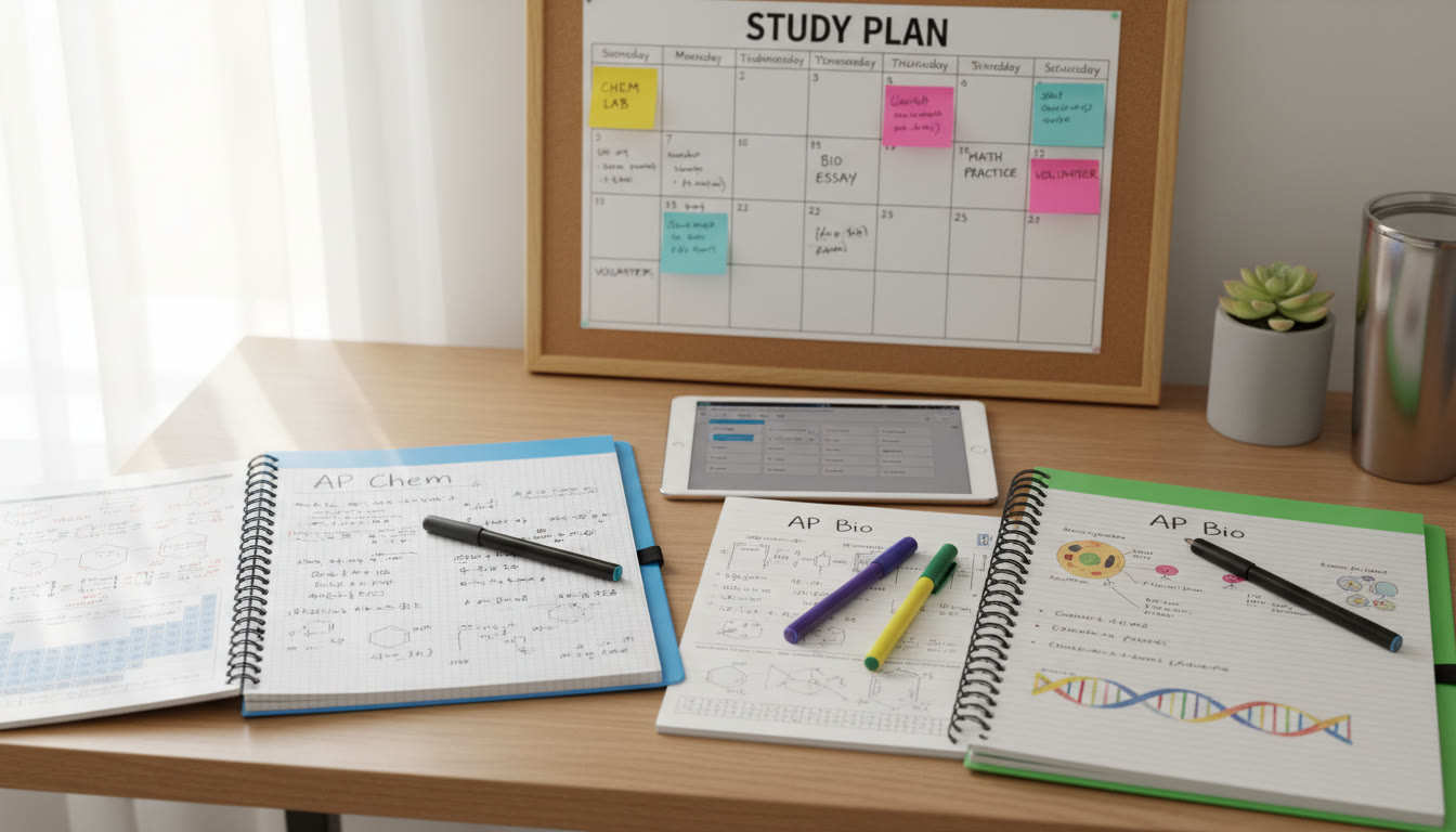 Photo Idea : A close shot of a student’s desk with neatly organized notes: one notebook labeled 