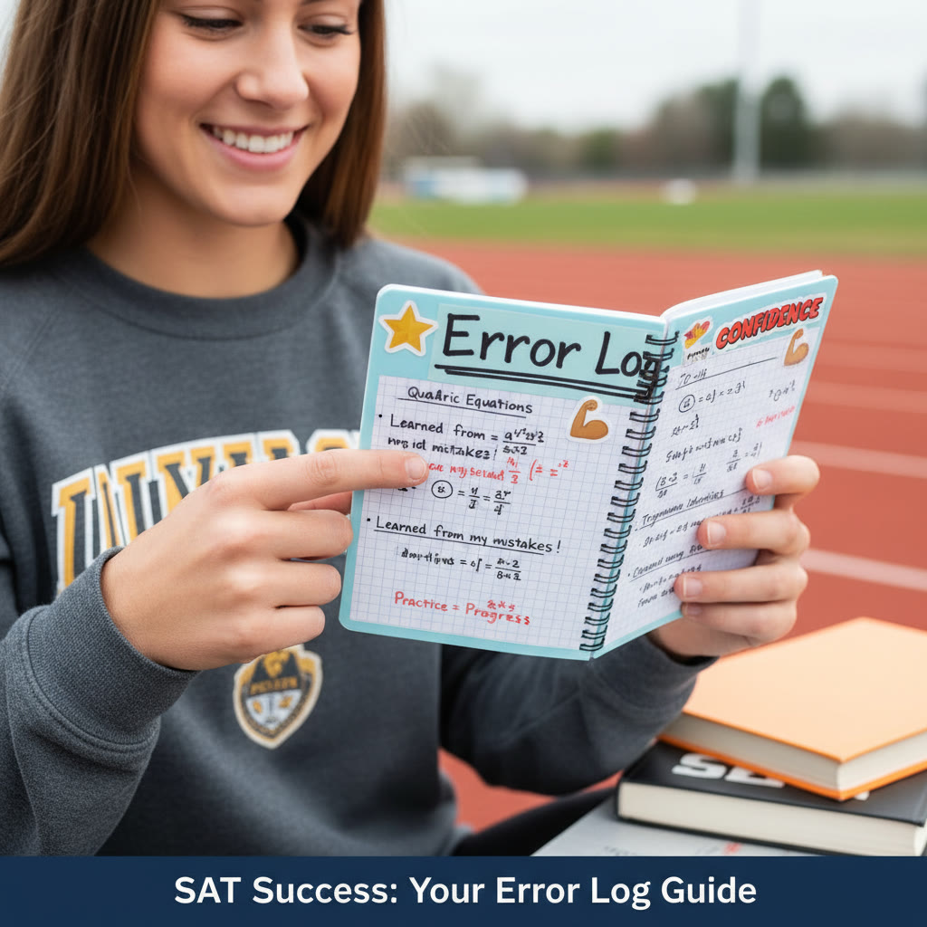 Close-up of a student-athlete holding a small notebook labeled