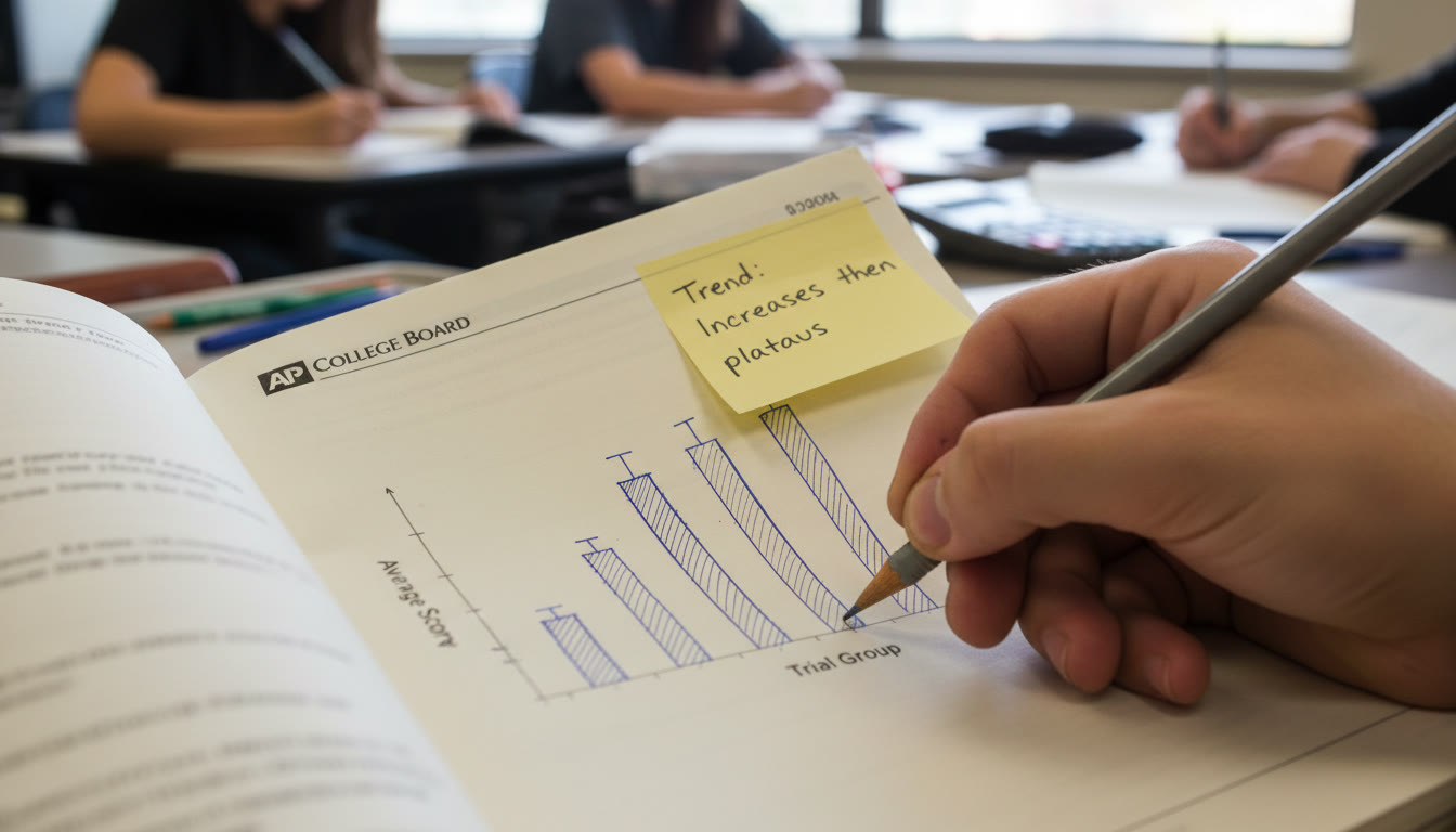 Photo Idea : A close-up of a student’s hand drawing a bar graph with neat error bars and labels in a test booklet; include a small sticky note that reads 