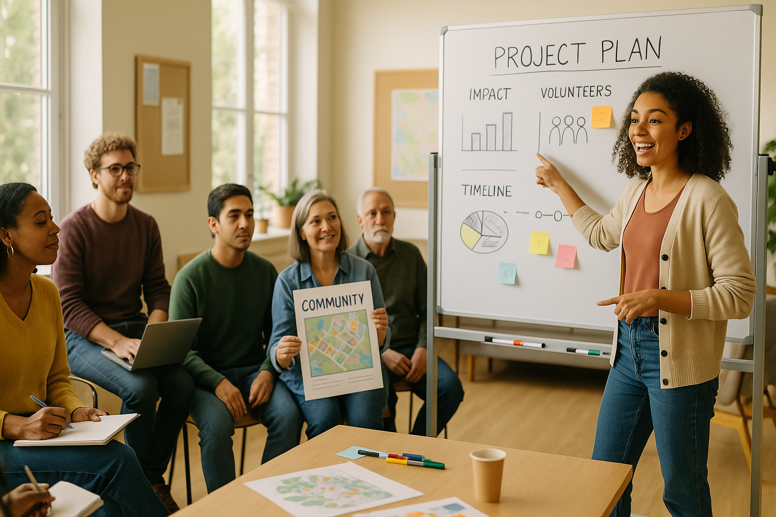 Photo Idea : A dynamic photo of a student presenting a community project to a group—whiteboard with diagrams, peers listening—demonstrating leadership and impact.