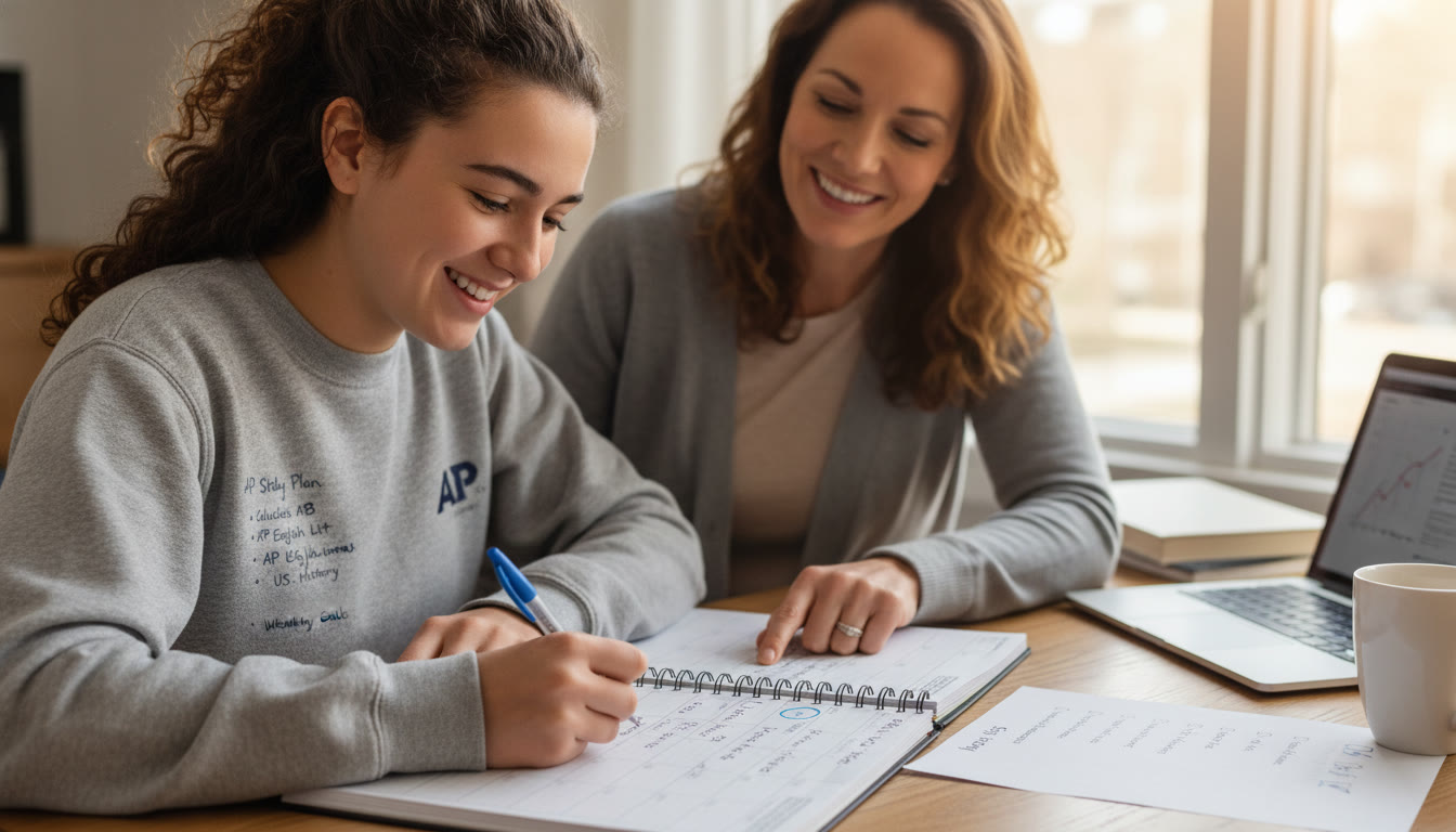 Photo Idea : A close-up of a student making notes on a study plan with a parent nearby, calendar and checklist visible. This image sits later in the article near the action items to reinforce planning and next steps.