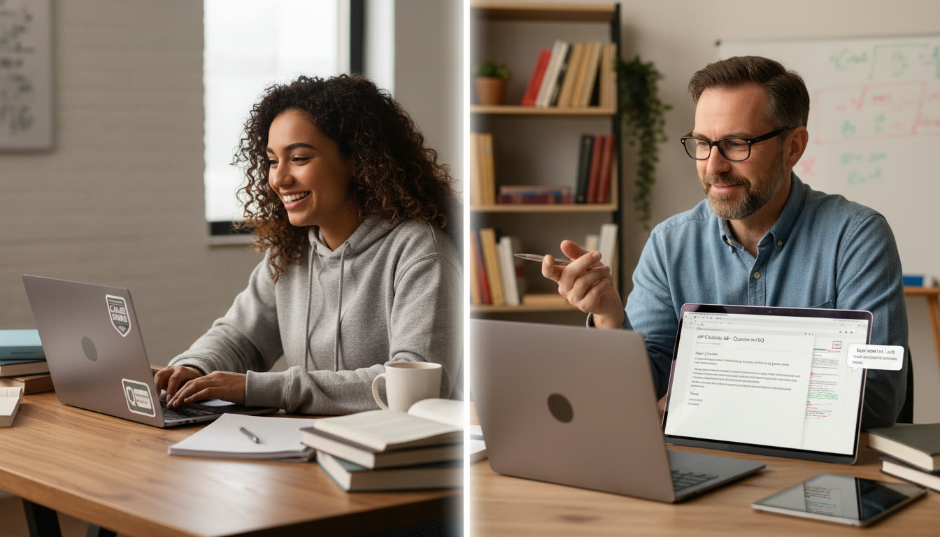 Photo Idea : A split-screen showing a student drafting an email on one side and a tutor reviewing it on the other—visual nod to personalized tutoring and collaborative feedback.